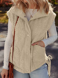 Faux Fur Snap Button Front Knot Side Plush Vest